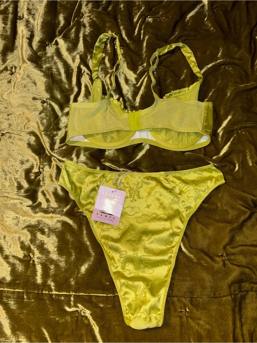 Savage X Fentyi Satin Underwire Bra & High-Cut panty set.